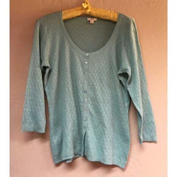 J. Jill Womens Small Blue Button Up Cardigan Sweater Perforated Knitted Cotton - Picture 1 of 7